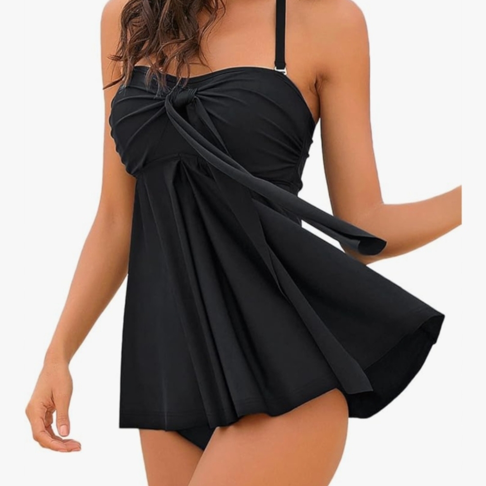 Chic Black Strapless Swim Dress